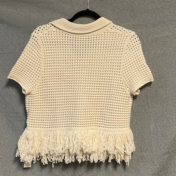 Cream Short Sleeve Sweater with Fringe - Picture 6 of 6